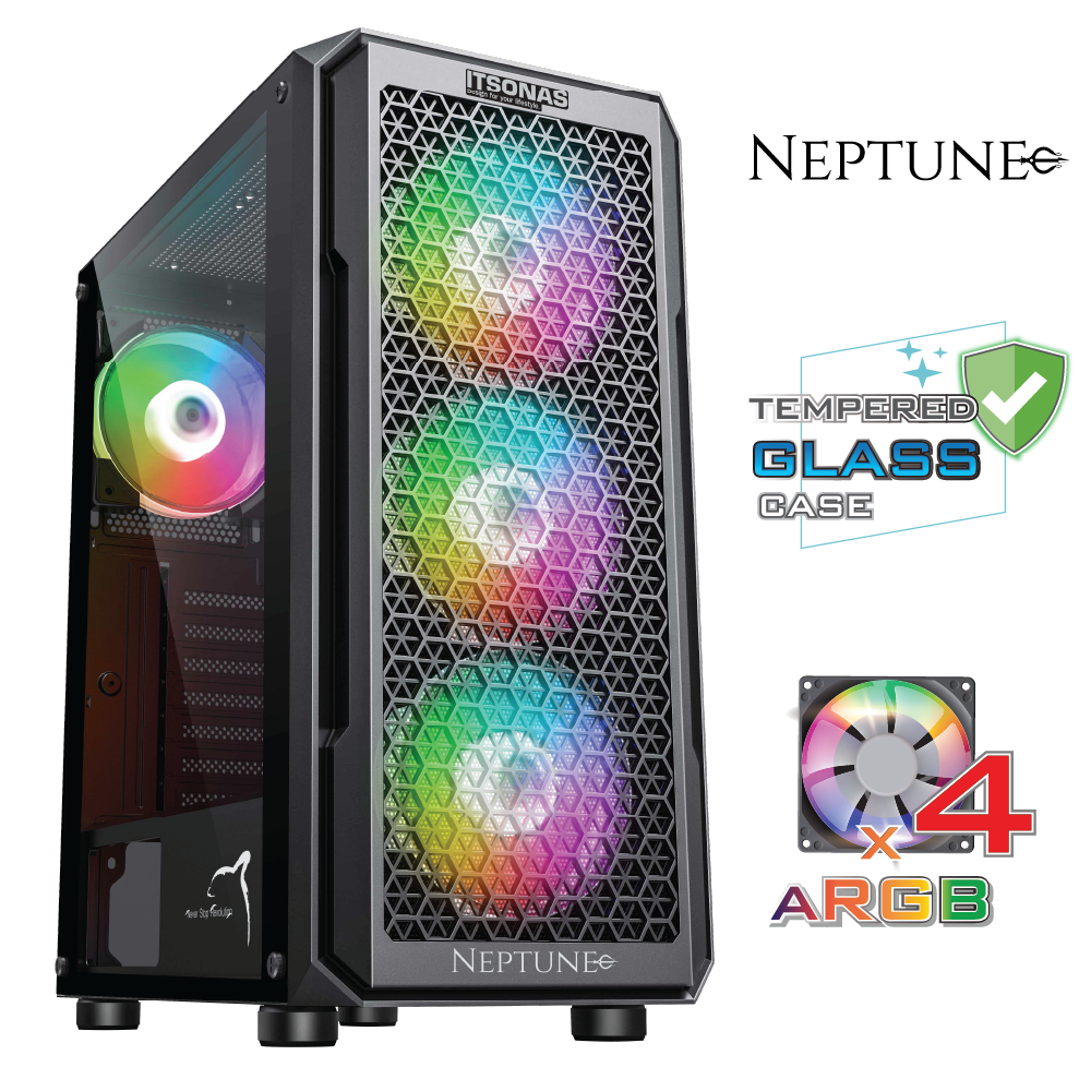 ITSONAS NEPTUNE ARGB TG ATX CASE BLACK (FAN 120MMx4) [1Y]