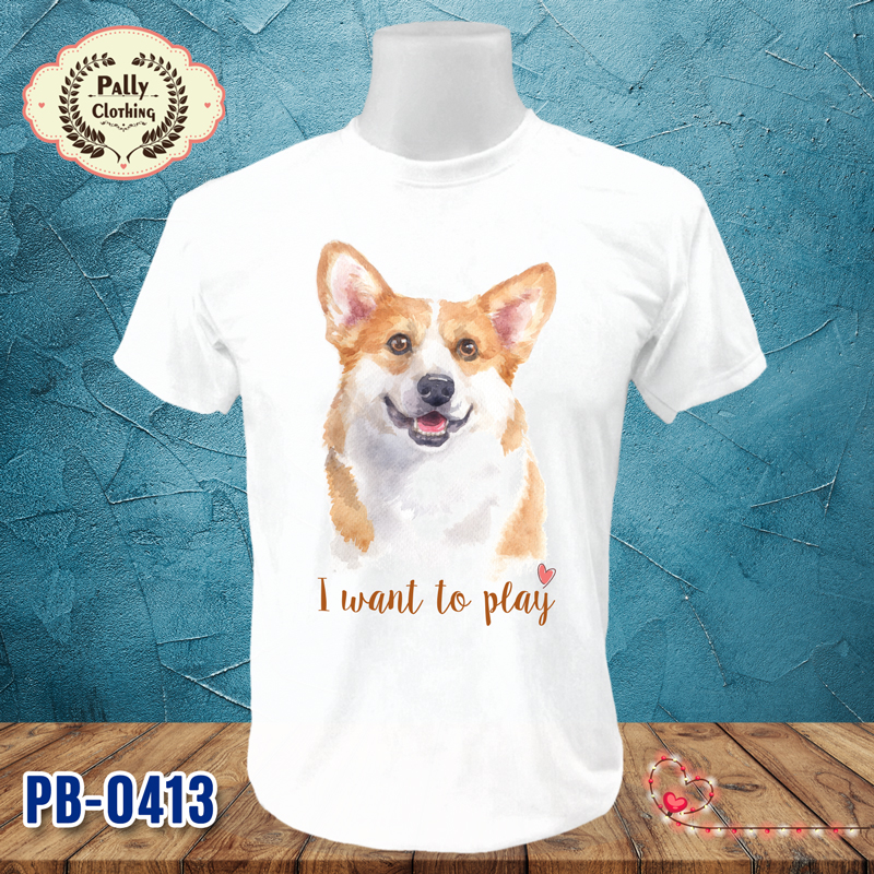 เสื้อยืดลายหมาแมว PB-0413 ลายคอร์กี้