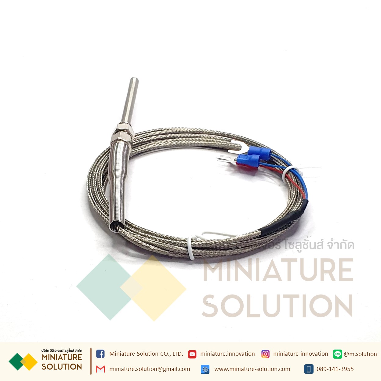 RTD PT100 เซ็นเซอร์วัดอุณหภูมิ Probe PT100 thermal resistance 3 สาย สายยาว 1- 5 เมตร โพรบยาว 50mm 0- 400 ℃ M8*1.25