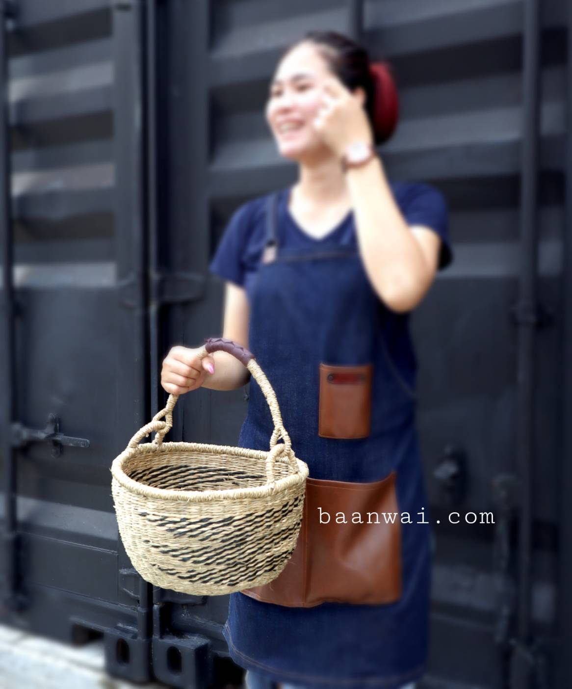 ตะกร้าสาน หูหิ้ว ตะกร้าสานหญ้าทะเล ฟางหญ้า