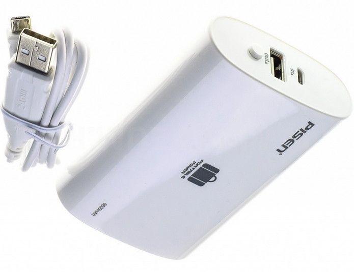 PISEN แบตสำรองแท้ 6,600 mAh พาวเวอร์แบงค์ USB 5V-2A Portable Power รุ่น TS-UC025 ปุ่มสวิตซืเปิด-ปิด ไฟฉาย LED แสดงสถานะพลังงาน เก็บประจุเต็มที่ได้ยาวนาน รูปทรงโค้งมน ขนาดกระทัดรัดจับถนัดกระชับมือ - สีขาว