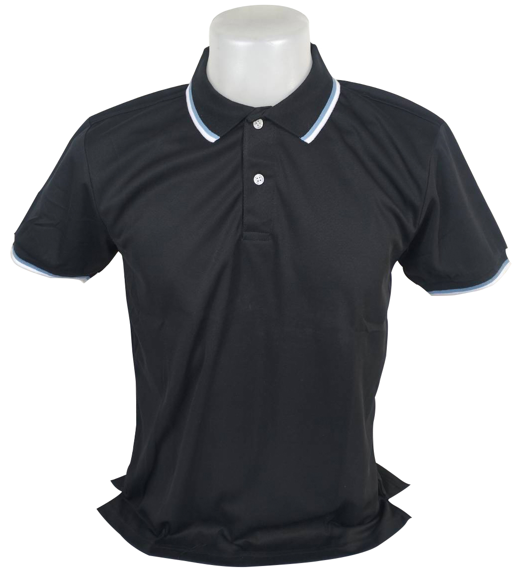 เสื้อโปโล เสื้อโปโลสีดำ ปกลายเส้นสีขาว-เทา ลดราคาล้างสต๊อก