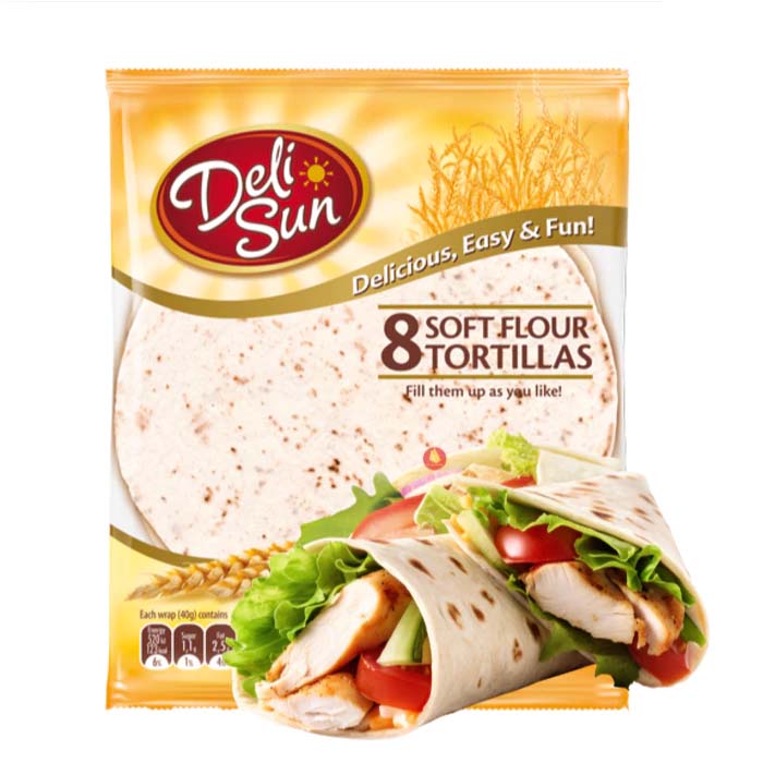 แผ่นแป้งตอติญ่า ชนิดนุ่ม เดลี่ซัน DeliSun Tortilla Plain Flour Wrap เดลี่ซัน 18.5 cm. 320 g. (05-9320)