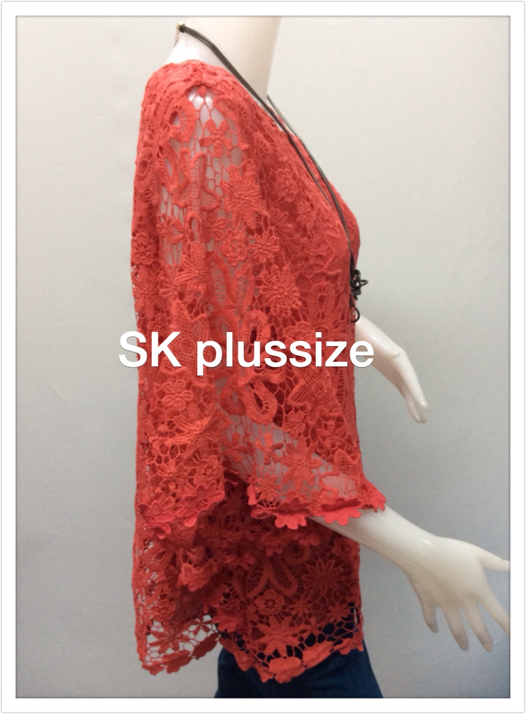 เสื้อลูกไม้ แขนค้างคาว สีโอลด์โรส รอบอก 46 นิ้ว