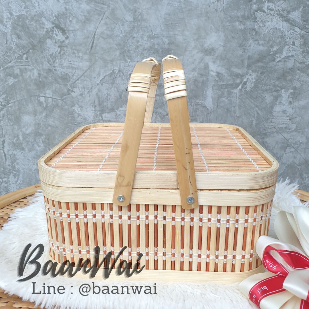 กล่องเสื่อไม้ไผ่ กล่องไม้ไผ่สาน หูพับ