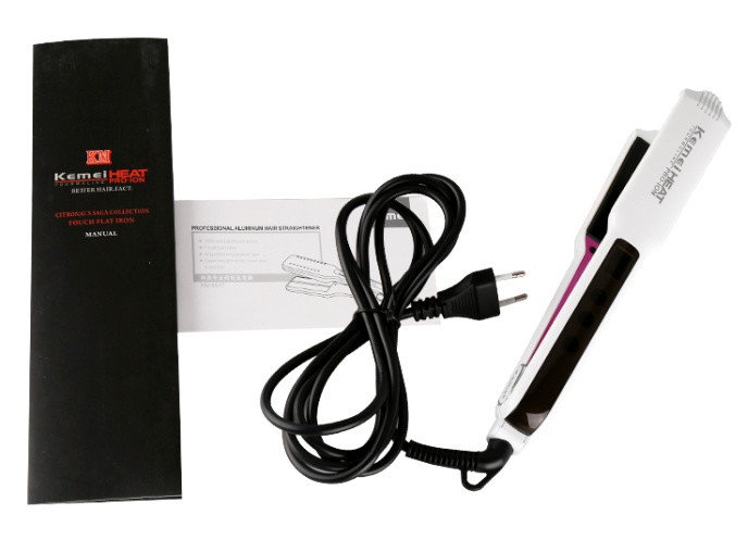 Kemei Heat Pro ION เครื่องหนีบผม ความร้อนสูง ทัวร์มาลีนเซรามิกแผ่นกว้าง KM-1088 ร้อนเร็ว ปรับอุณหภูมิดิจิตอล 150-230 องศา จอ LCD ปุ่มสัมผัส - สีขาว