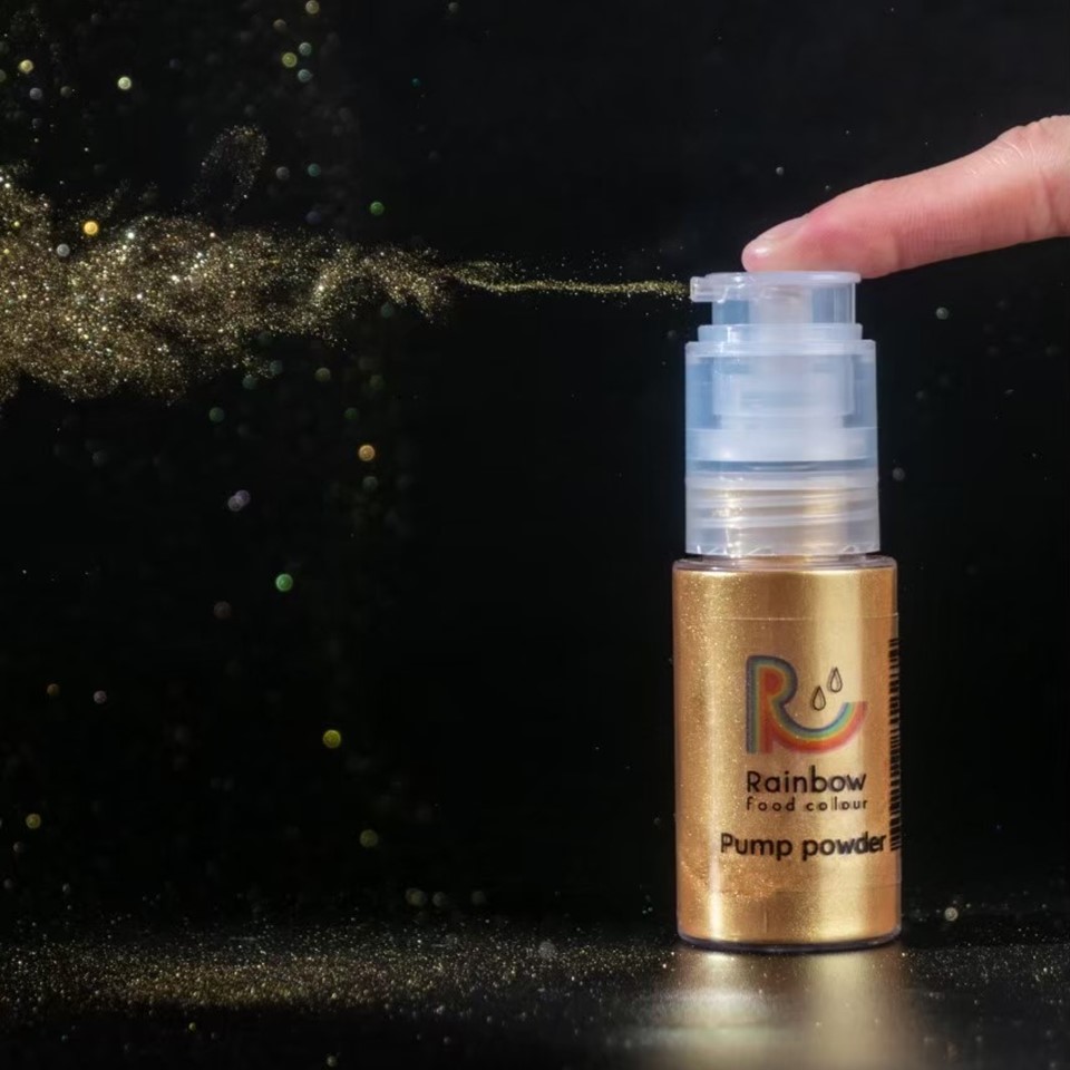 สีฟองดองท์ชนิดสเปรย์ตรา Rainbow Gold 10 g. Decorative Edible Spray Glitter Gold 10 g. (06-7678)