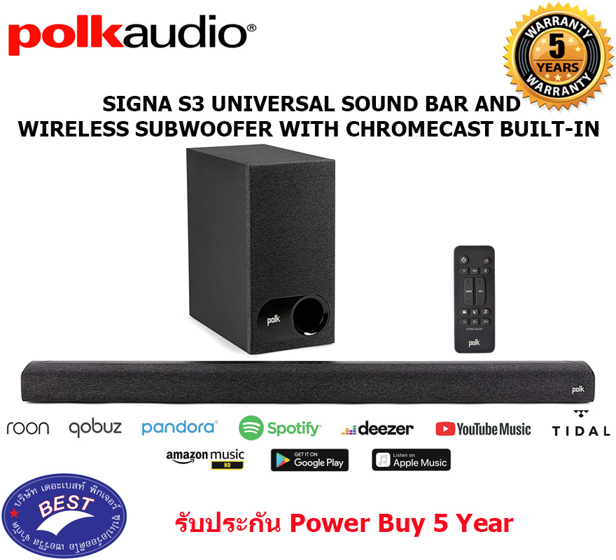 Polk SIGNA S3 UNIVERSAL SOUND BAR AND WIRELESS SUBWOOFER WITH CHROMECAST BUILT-IN