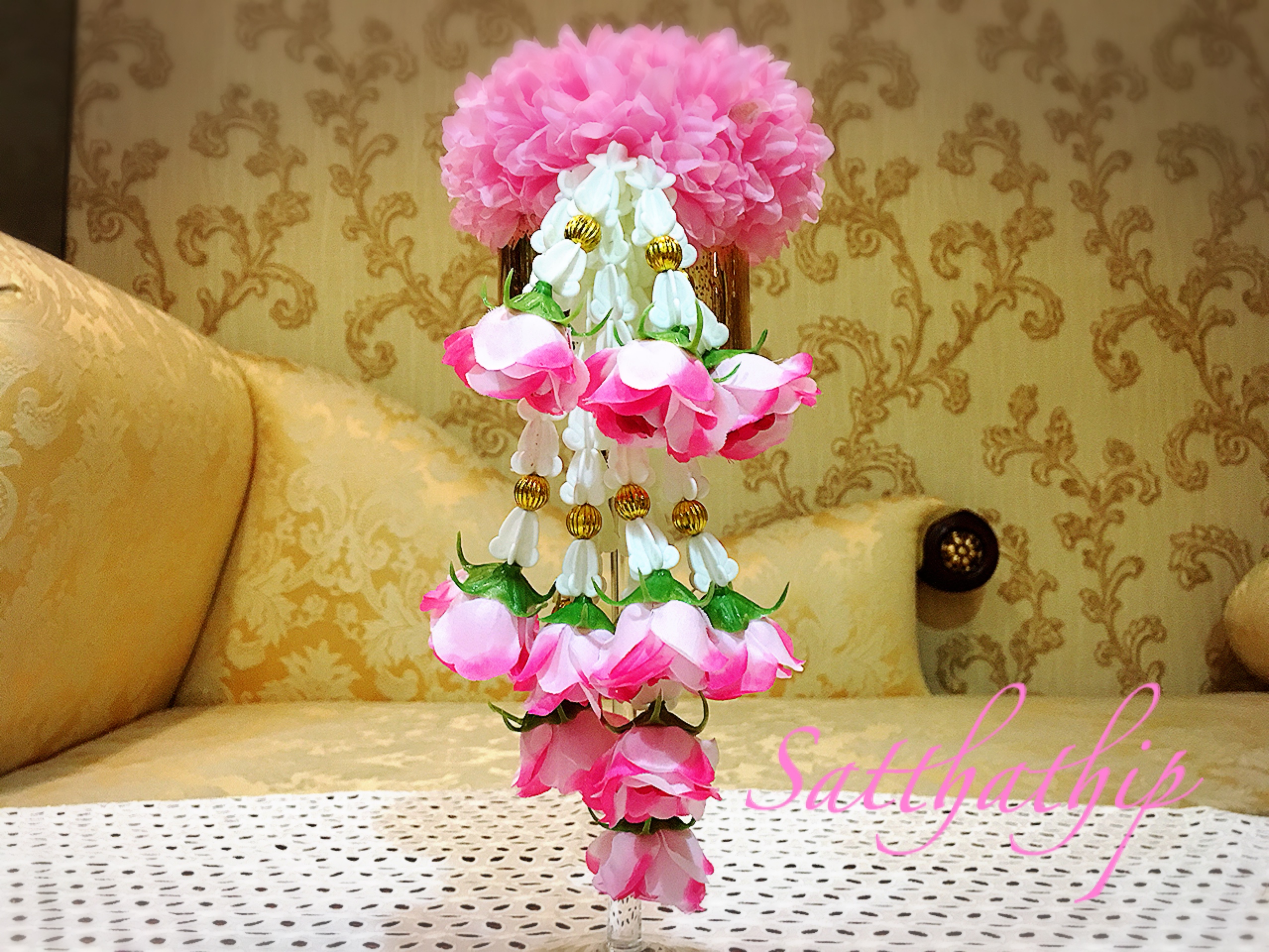 พวงมาลัยผ้า - พวงมาลัยดอกมัม ประดิษฐ์ - พวงมาลัยถวายศาลพระภูมิ - Fabric Garland