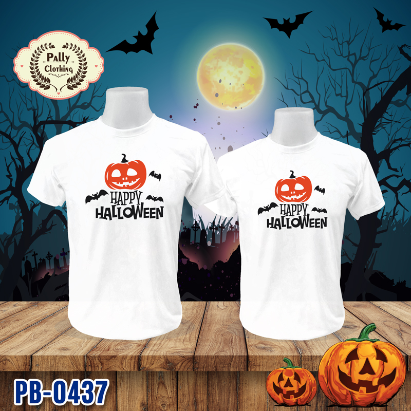 เสื้อยืดวันฮาโลวีน PB-0437 ลาย HAPPY HALLOWEEN
