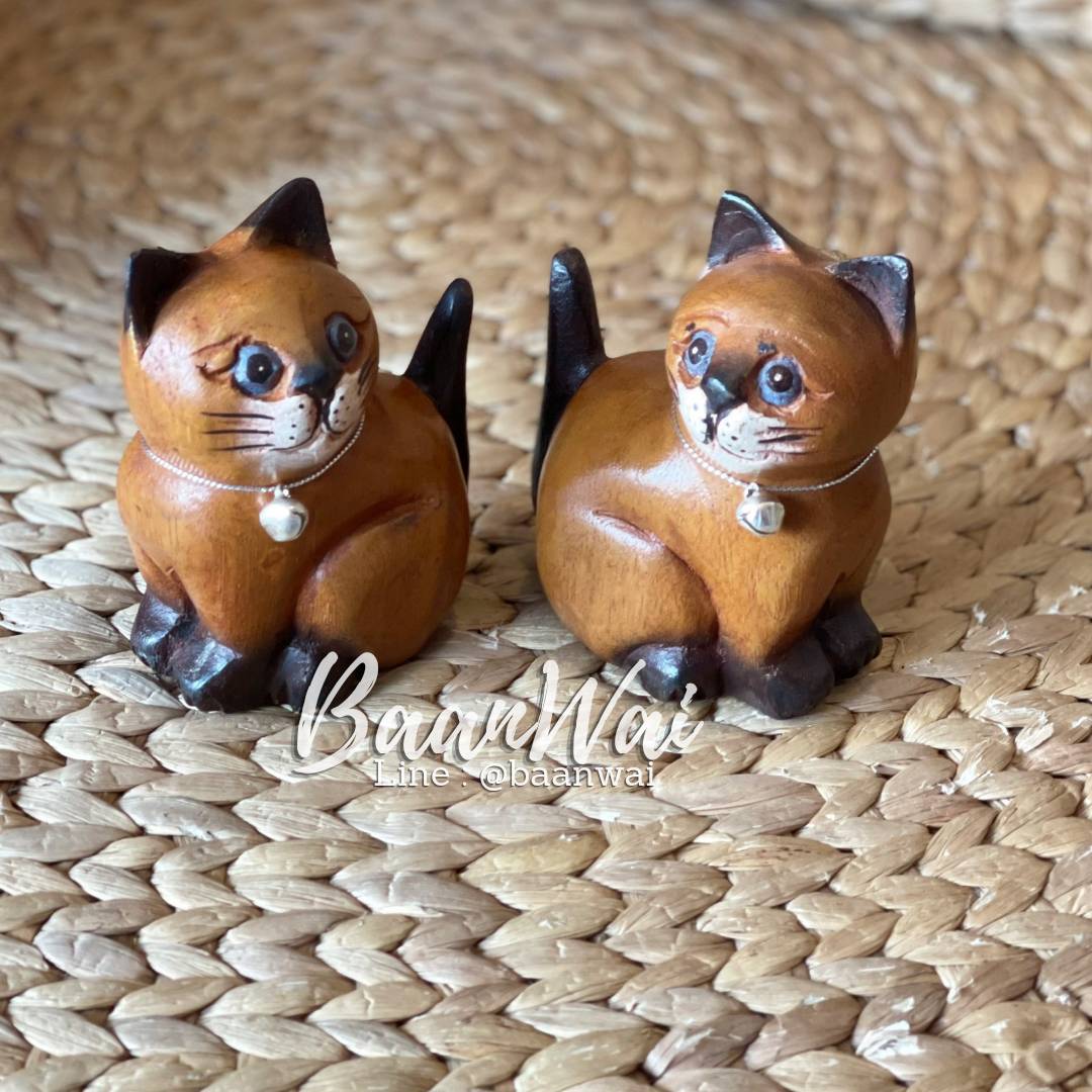 น้องคู่บุญ แมวไม้แกะสลัก สัญลักษณ์ความโชคดี แคล้วคลาดภัยอันตราย