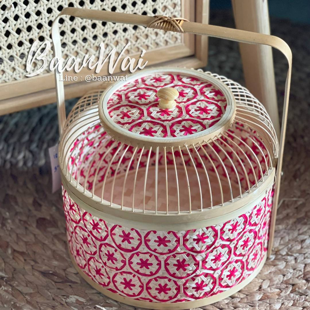 ปิ่นโตไม้ไผ่ ลายพิกุล ขนาด 12 นิ้ว รุ่นฝากรงนก