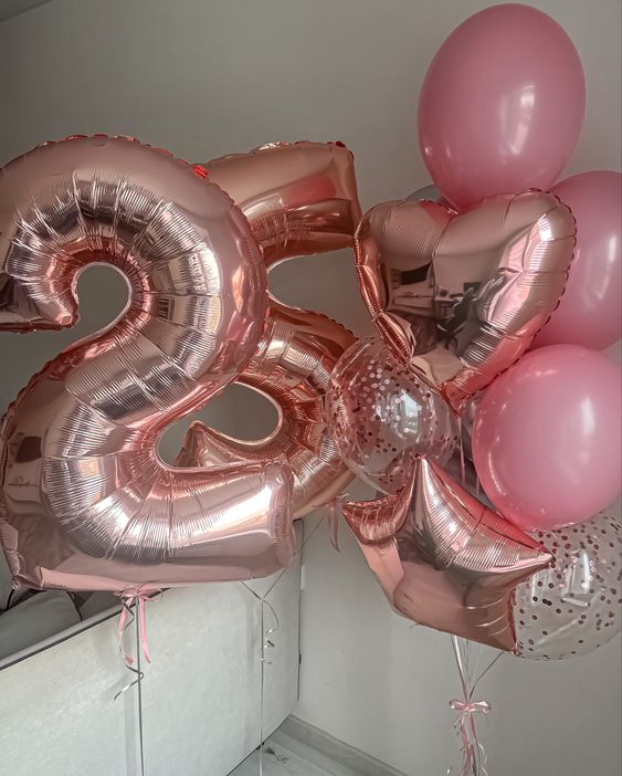 ลูกโป่งวันเกิด Happy birthday flamingo pink gold and confetti foil number balloons set (12pcs.)