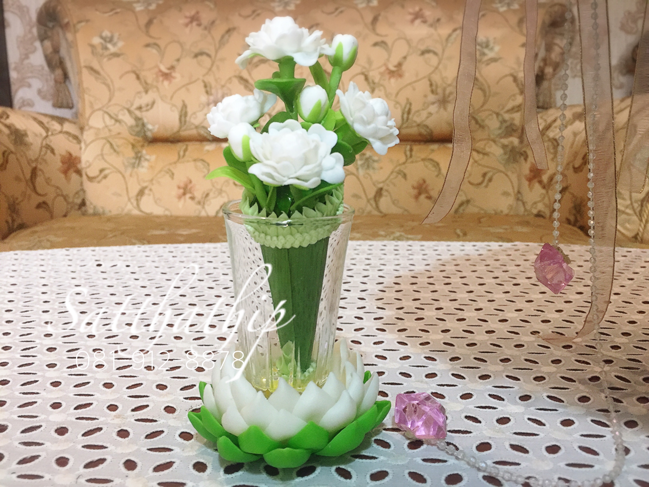 ชุดกรวยดอกมะลิ พร้อมถาดบัว ประดิษฐ์จากดิน - ดอกมะลิดิน - ของขวัญวันแม่ - Jasmine flower