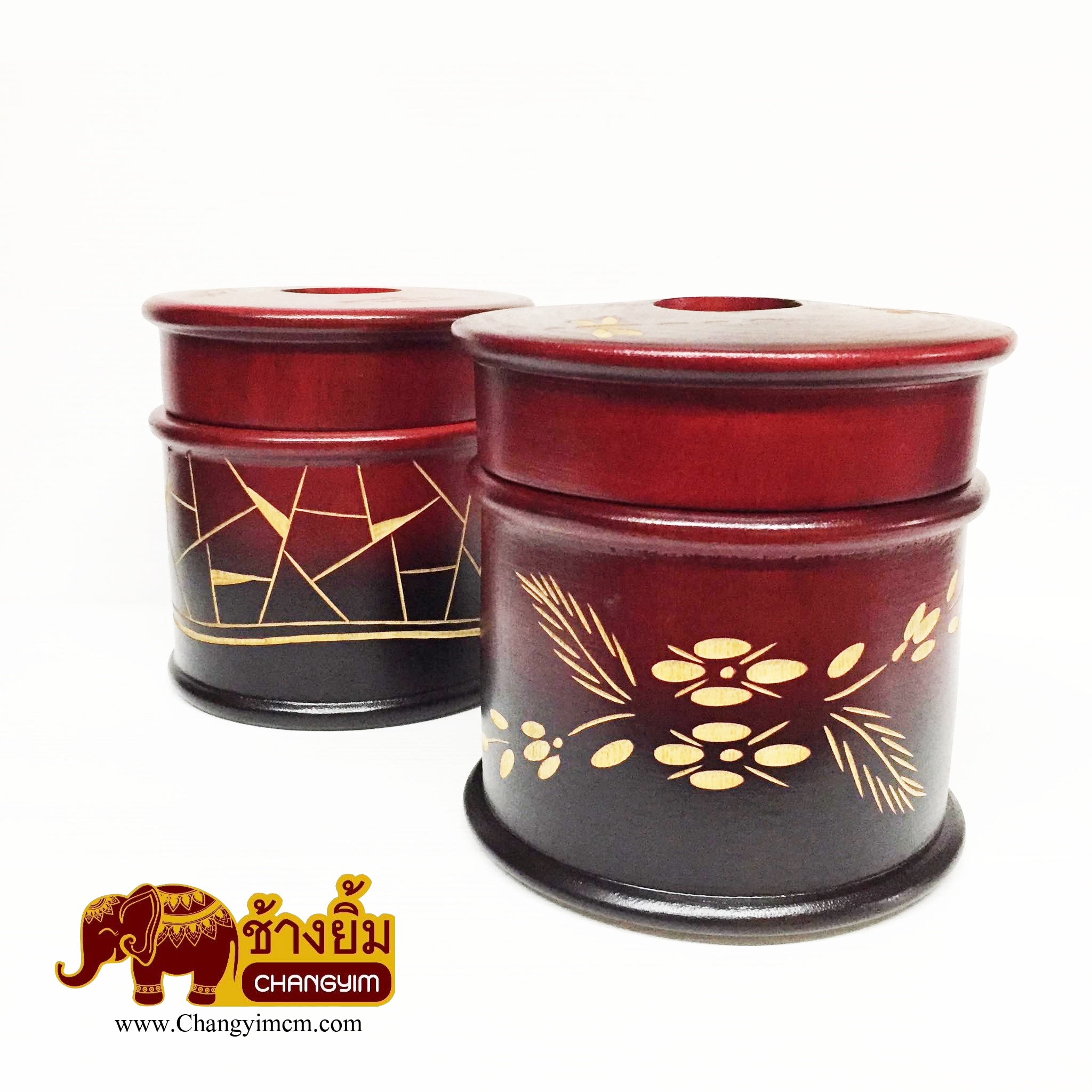 กล่องทิชชู่กลมแกะสลัก ( สีแดง )