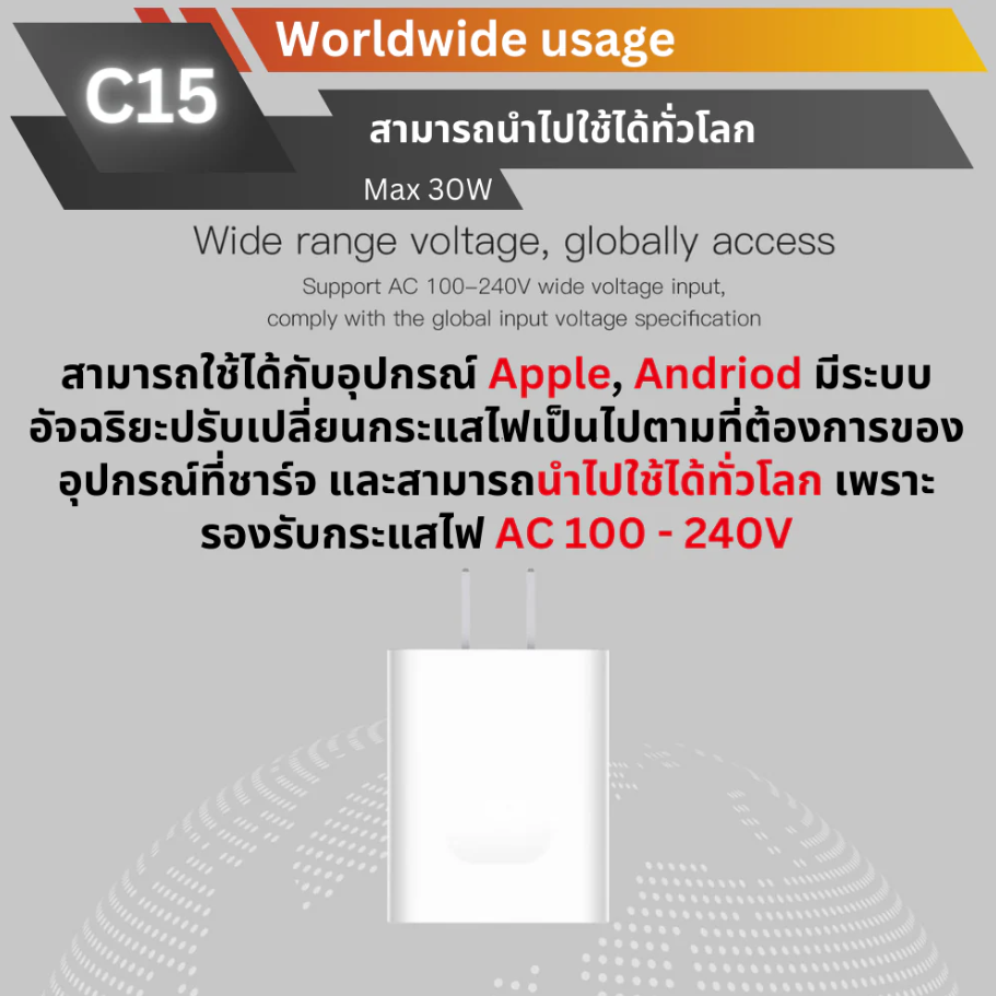 ADAPTER ELOOP ORSEN C15 PD 30W / QC 3.0 Fast Charge อะแดปเตอร์
