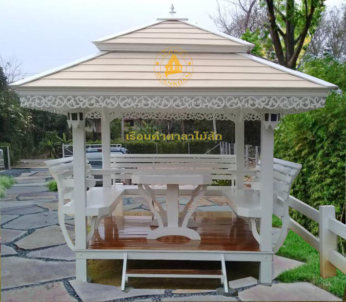 ( รหัส B4 ) ศาลา ไม้สัก สีขาว อโยธยา คาครีม2ขั้น / ขนาด 2.00x2.00x3.00 เมตร