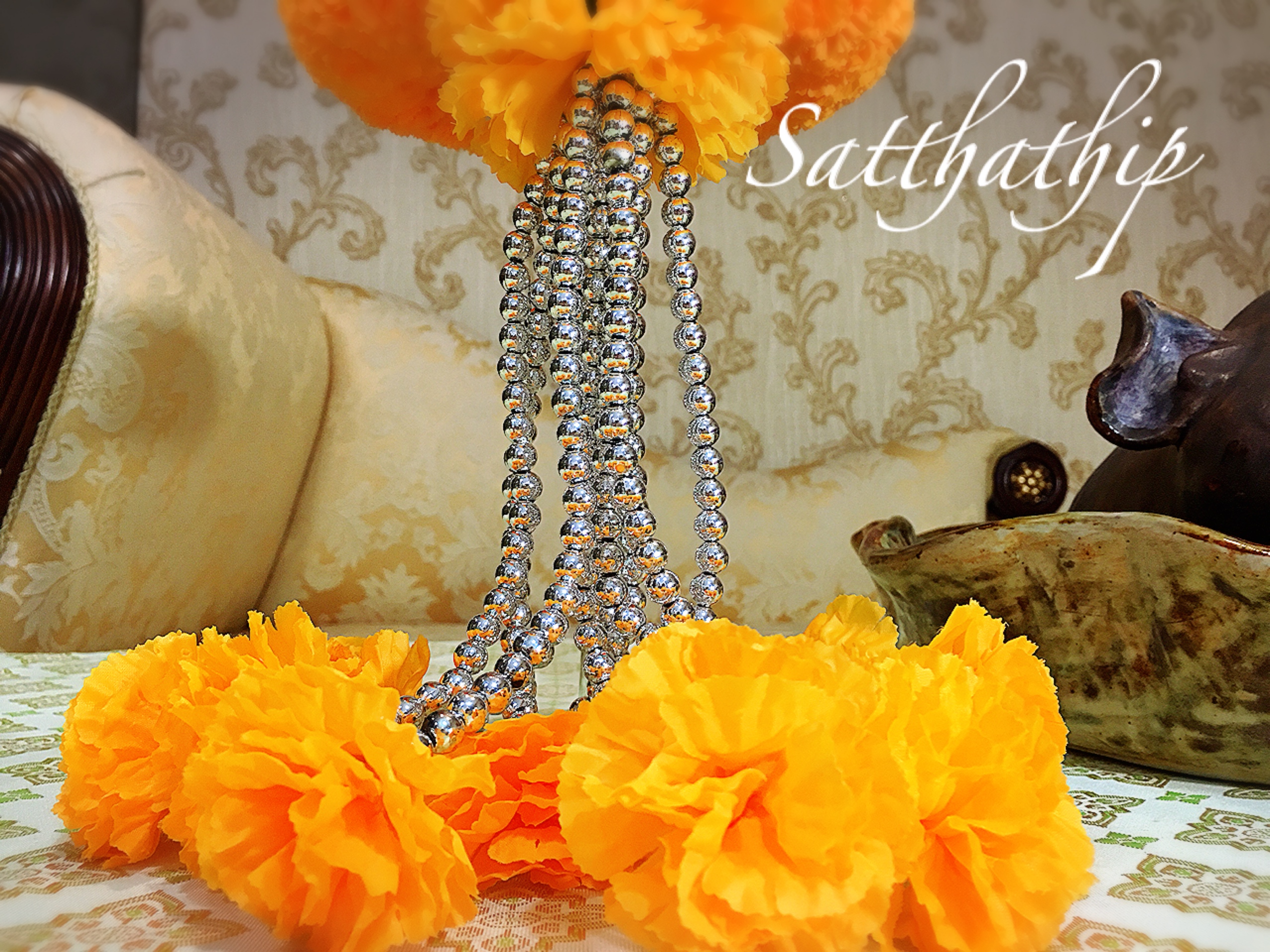 พวงมาลัยผ้า - พวงมาลัยดอกดาวเรือง ประดิษฐ์ - พวงมาลัยถวายศาลพระภูมิ - Fabric garland