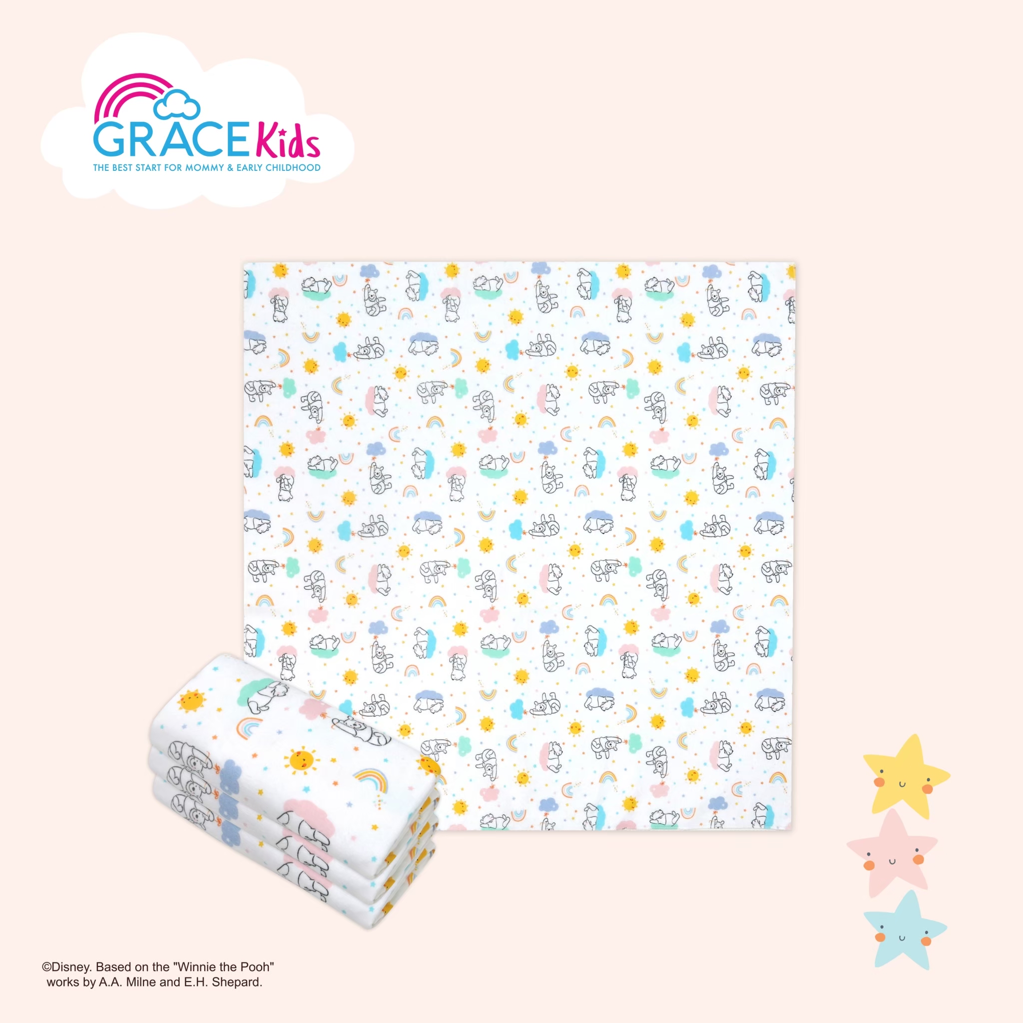 Grace Kids X Disney ผ้าอ้อมสำลี Pooh up in the Sky Pk.6 (27x27 in.)