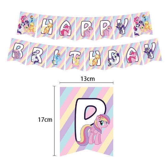 ป้ายวันเกิดแบรนเนอร์การ์ตูน Little Pony💖 ธงราววันเกิด HAPPY BIRTHDAY