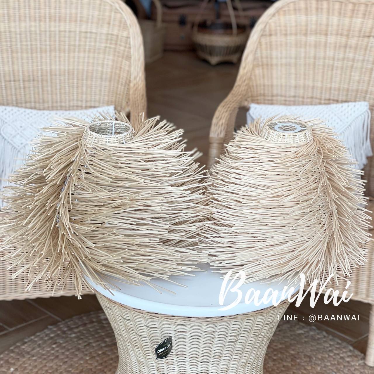 โคมไฟหวาย ฟอกขาว ทรงปะการัง