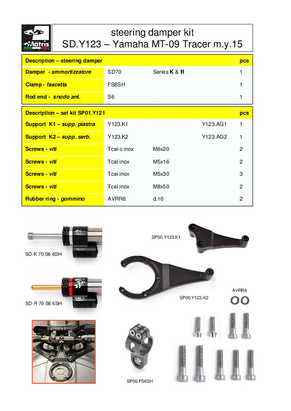 กันสะบัด Matris Dampers พร้อมขาจับ สำหรับ MT 09/ FZ9 2013+