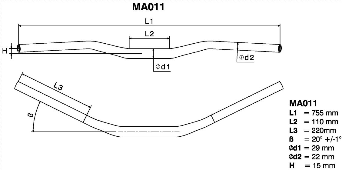 แฮนด์ Rizoma MA011 แฮนด์หมอบ cafe racer สูง 15mm ใช้กับตุ๊กตาขนาด 29Ø