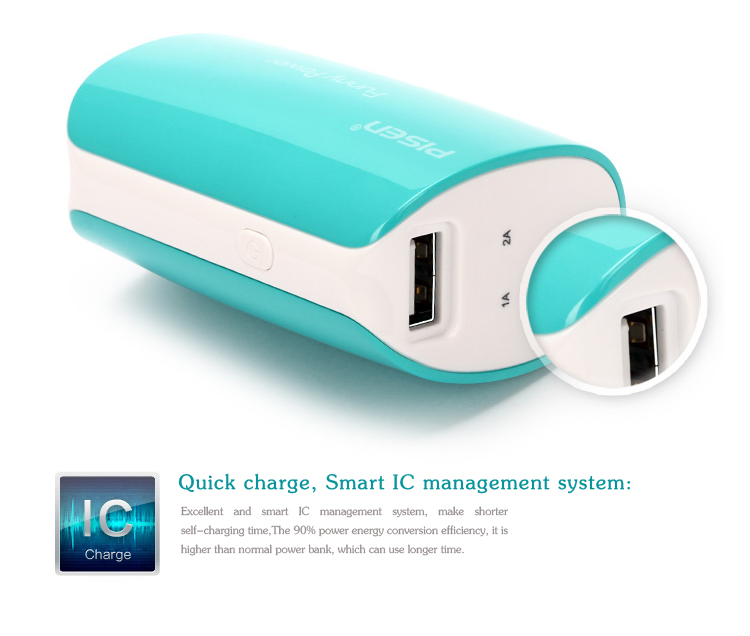 PISEN แบตสำรองแท้ 5,000 mAh พาวเวอร์แบงค์ USB 5V-2A Funny Power Ⅱ รุ่น TS-D127 ไฟฉาย LED ส่องสว่างยามค่ำคืนในตัว เก็บประจุเต็มที่ได้ยาวนาน รูปทรงกระบอก ขนาดกระทัดรัดจับถนัดกระชับมือ - สีเขียวฟ้า