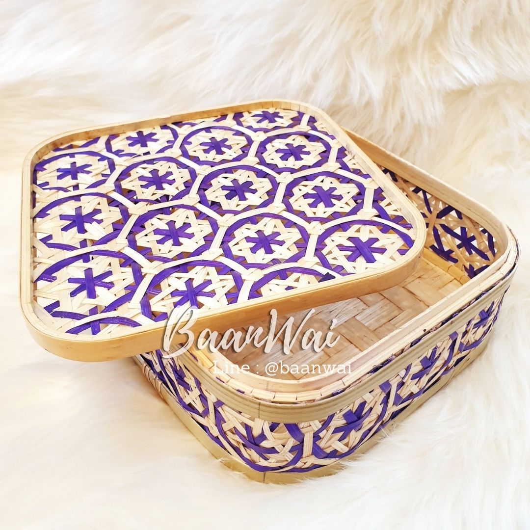 กล่องไม้ไผ่ลายพิกุล กล่องไม้ไผ่ทรงเหลี่ยม กล่องลายพิกุล
