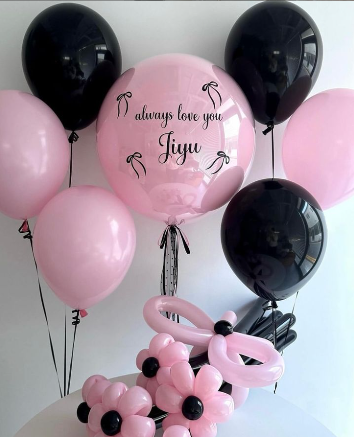 ลูกโป่งแสดงความยินดี Congratulations black and pink pastel colors balloons set (12pcs.)