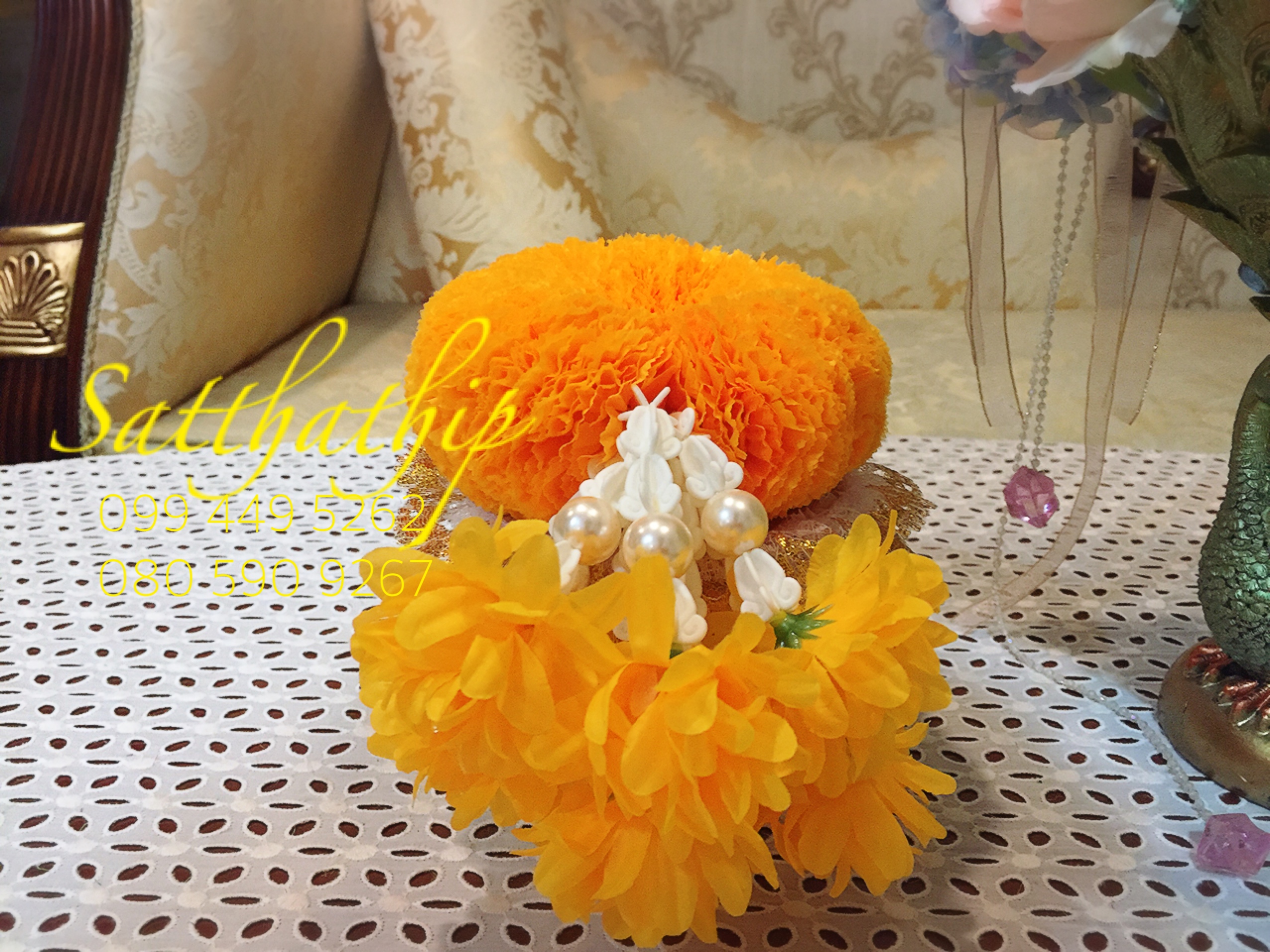 พวงมาลัยผ้า - พวงมาลัยดอกมัม ประดิษฐ์ - พวงมาลัยถวายศาลพระภูมิ - Fabric garland