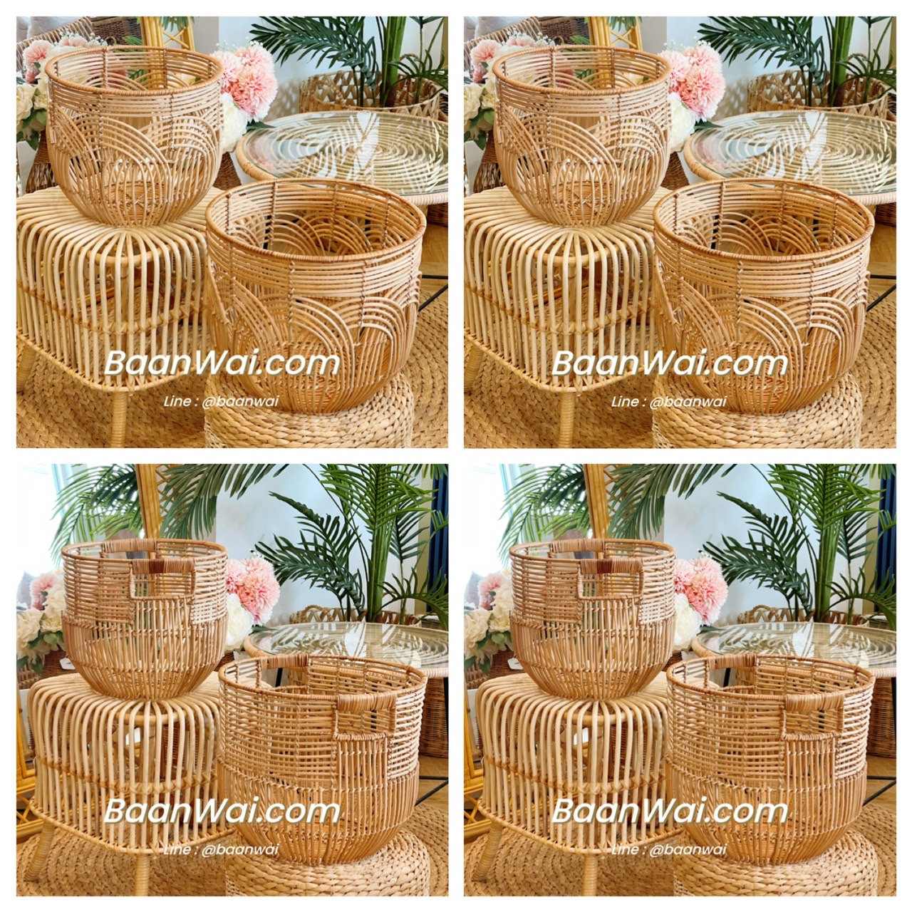 ตะกร้าหวาย ตะกร้าหวายโครงเหล็ก ตะกร้าอเนกประสงค์ ตะกร้าใส่ผ้า ตะกร้าใส่ต้นไม้ มี 2 แบบ