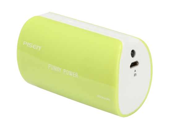 PISEN แบตสำรองแท้ 5,000 mAh พาวเวอร์แบงค์ USB 5V-2A Funny Power Ⅱ รุ่น TS-D127 ไฟฉาย LED ส่องสว่างยามค่ำคืนในตัว เก็บประจุเต็มที่ได้ยาวนาน รูปทรงกระบอก ขนาดกระทัดรัดจับถนัดกระชับมือ - สีเขียวอ่อน