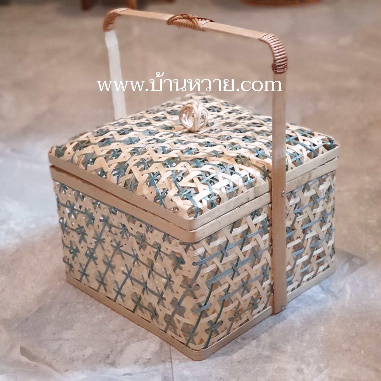 ปิ่นโตไม้ไผ่ ลายดาวล้อมเดือน ทรงเหลี่ยม ขนาด 10*10 นิ้ว