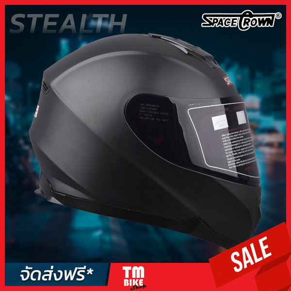 หมวกกันน็อคเต็มใบ SPACE CROWN รุ่น STEALTH หมวกกันน็อค รุ่นใหม่ ชิวหน้ากันแดด ฟองน้ำถอดซักได้ มีขนาดเดียว เทียบเท่า L(59-60)cm
