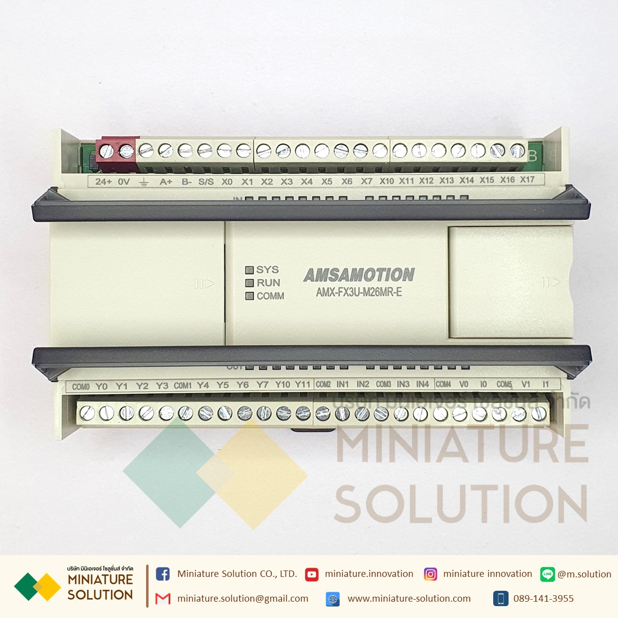 PLC AMSAMOTION AMX-FX3U-M26MR-E รีเลย์ ต่อ expansion โมดูลเพิ่มได้ 16DI/10DO, 2AI/2AO พอร์ต Ethernet ในตัว [AMX-FX3U-M26MR-E]