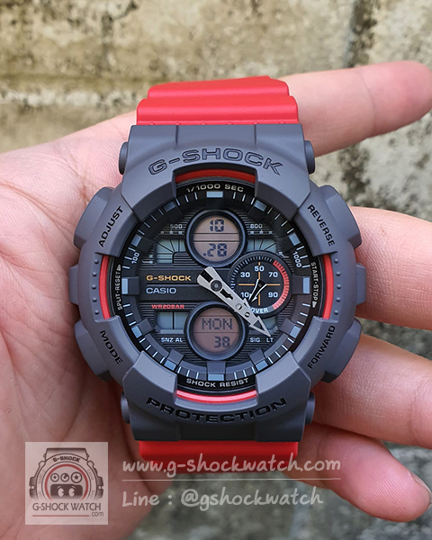 CASIO G-SHOCK นาฬิกาข้อมือ นาฬิกากันน้ำ นาฬิกาของแท้ ประกันศูนย์ CMG 1 ปี รุ่น GA-140-4A ดำ-แดง