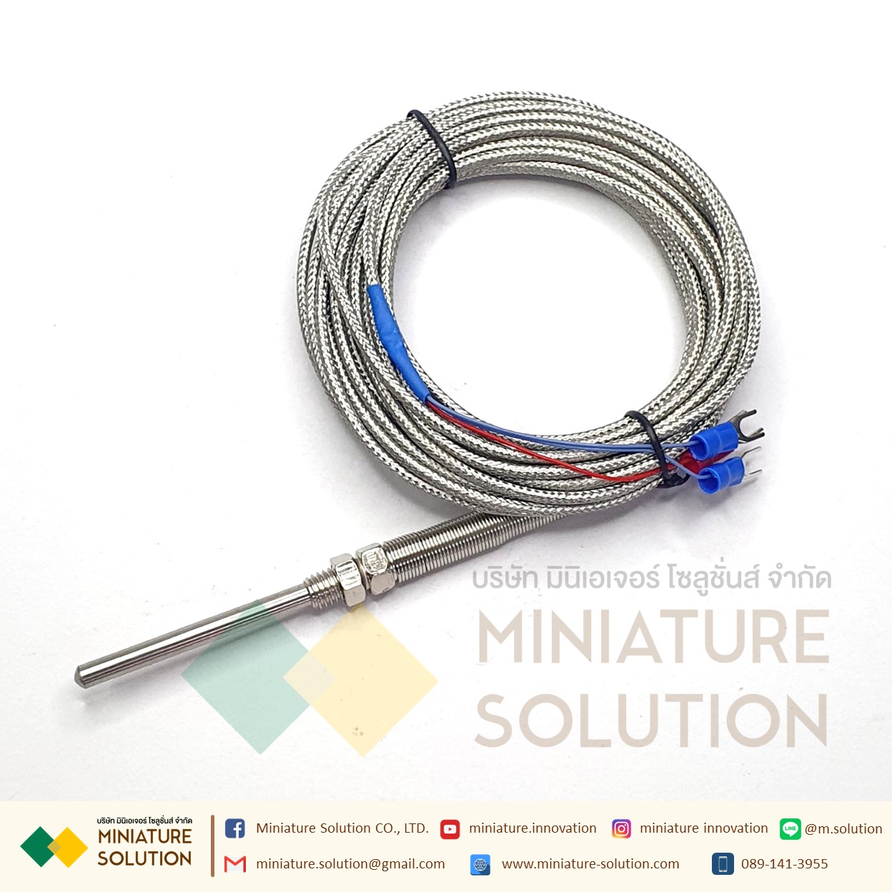 RTD PT100 เซ็นเซอร์วัดอุณหภูมิ Probe PT100 thermal resistance 3 สาย สายยาว 1- 5 เมตร โพรบยาว 50mm 0- 400 ℃ M8*1.25