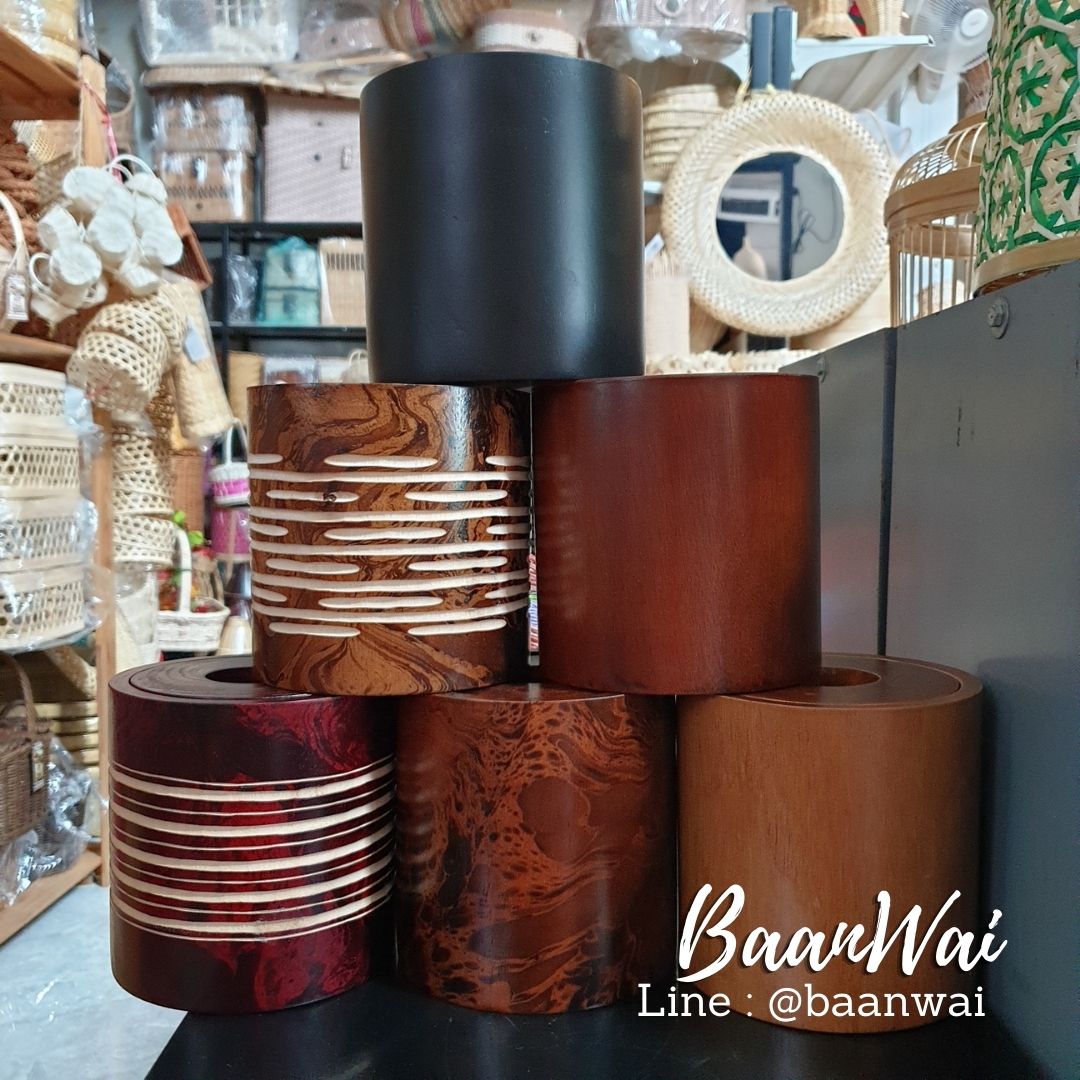 กล่องทิชชูไม้มะม่วง ทรงกลม