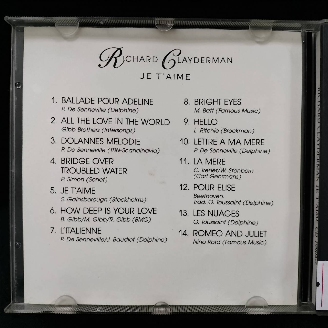 Richard Clayderman – JE T'AIME / ไม่ระบุ / ปกในมีจุดเหลือง / มีรอยบ้าง