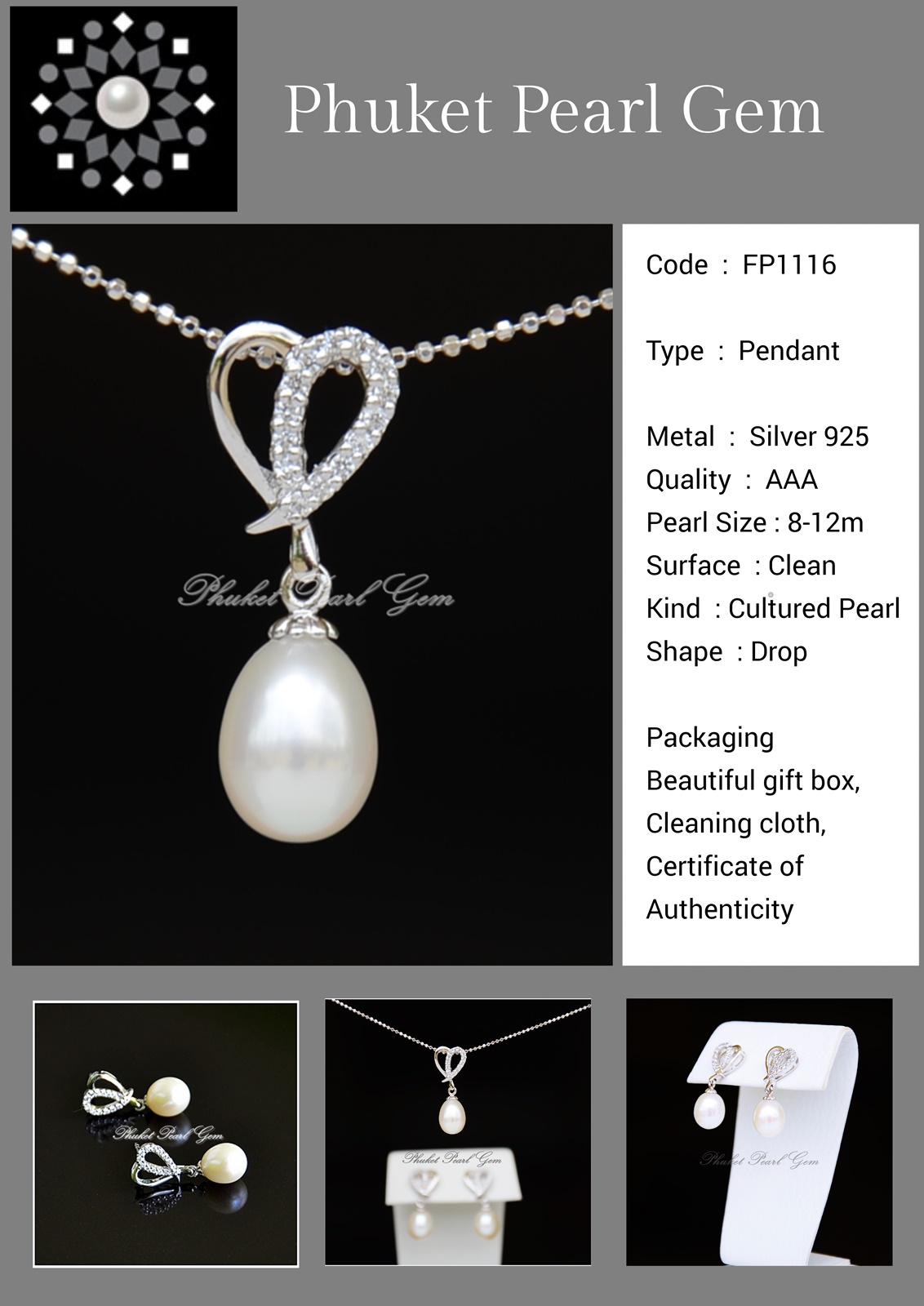 Sterling Silver White Pearl Heart Pendant