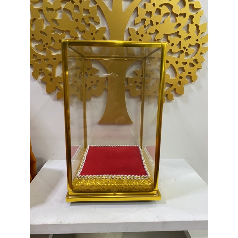 ตู้กระจก ตู้ครอบพระ กว้าง4.5นิ้ว ริ้วทอง