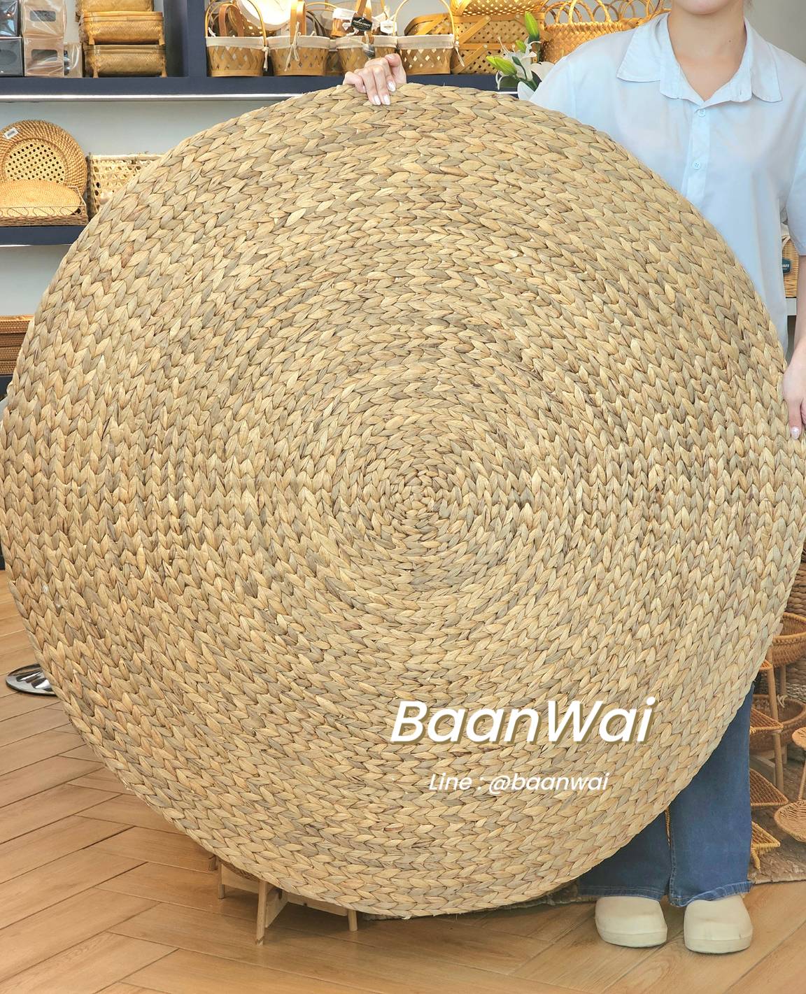 พรมปูพื้นทรงกลม มี 80cm - 2 m เสื่อผักตชวาพรมผักตบชวา แผ่นรองนั่งทรงกลม