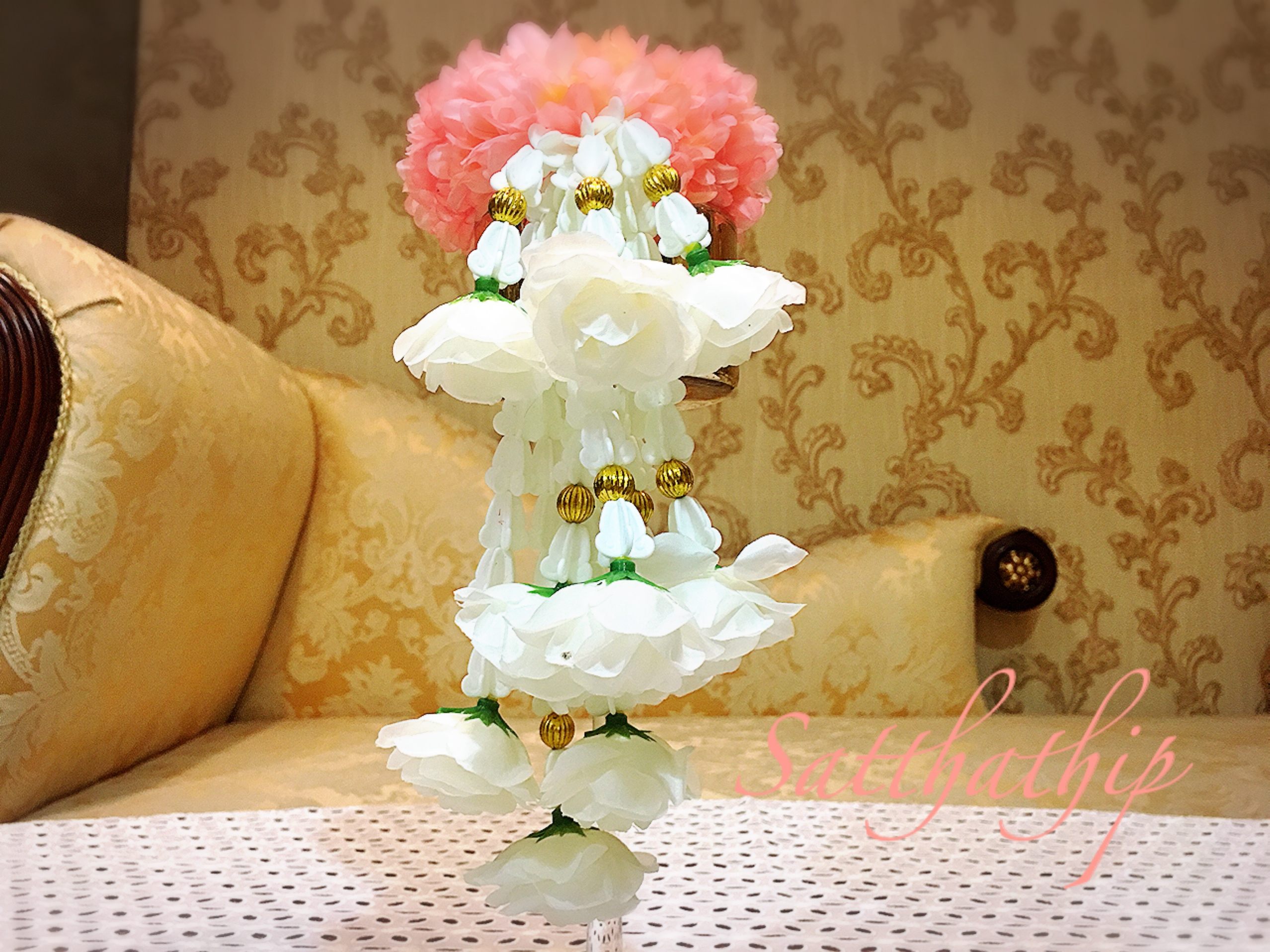 พวงมาลัยผ้า - พวงมาลัยดอกมัม ประดิษฐ์ - พวงมาลัยถวายศาลพระภูมิ - Fabric Garland