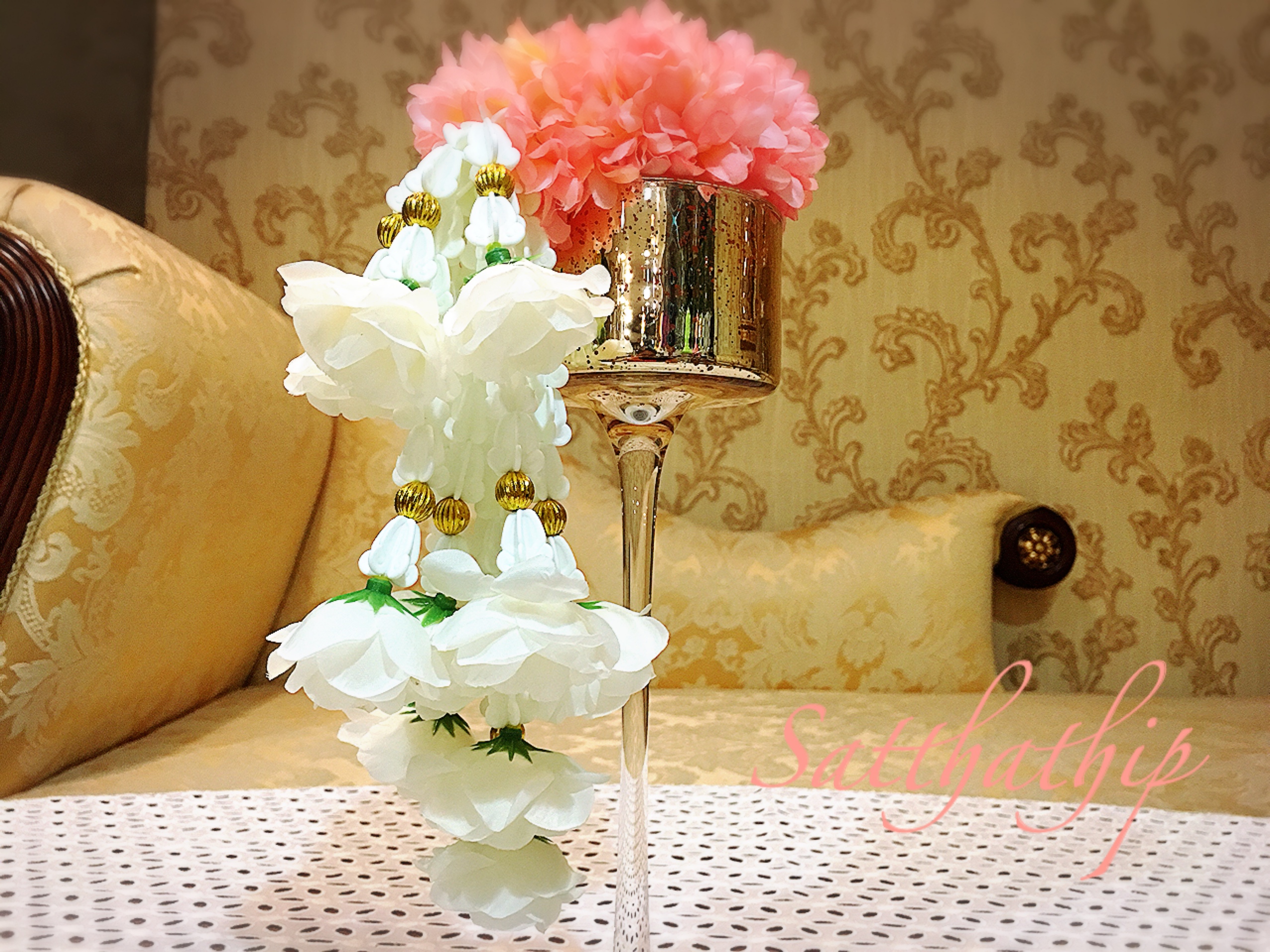 พวงมาลัยผ้า - พวงมาลัยดอกมัม ประดิษฐ์ - พวงมาลัยถวายศาลพระภูมิ - Fabric Garland