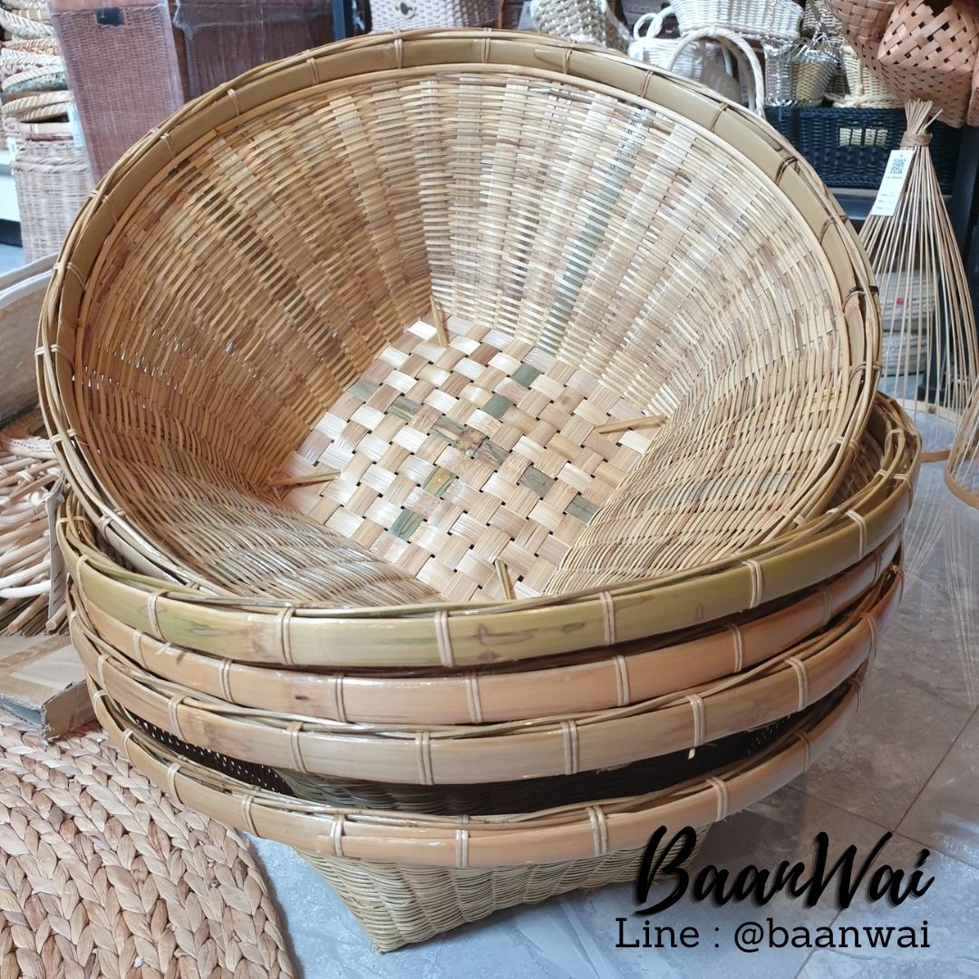 กระจาดไม้ไผ่ ขนาดใหญ่ 19 นิ้ว กระจาดใส่ผลไม้ งานสวย เคลือบอย่างดี