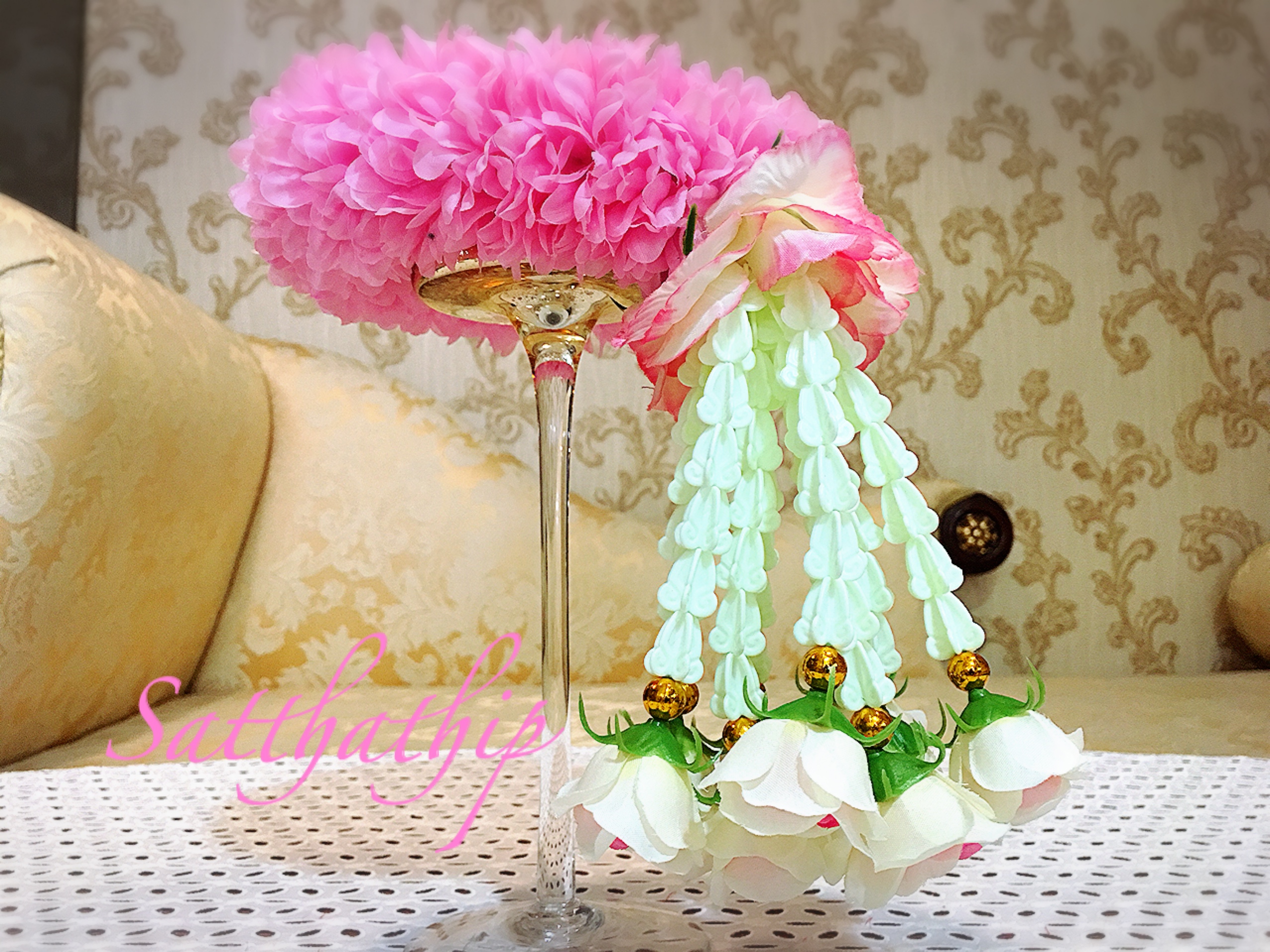 พวงมาลัยผ้า - พวงมาลัยดอกมัม ประดิษฐ์ - พวงมาลัยถวายศาลพระภูมิ - Fabric garland