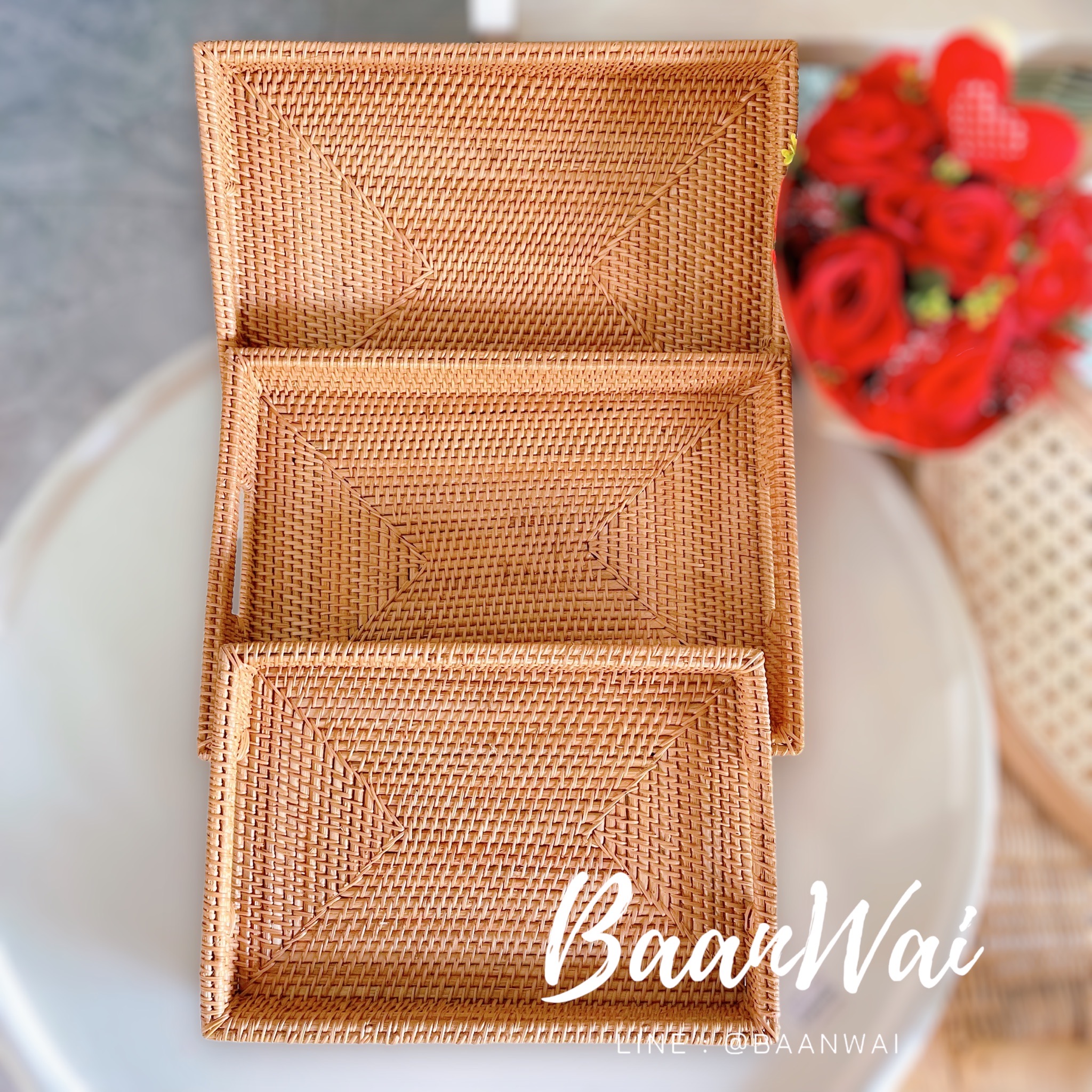 ถาดหวายสาน ทรงเหลี่ยม