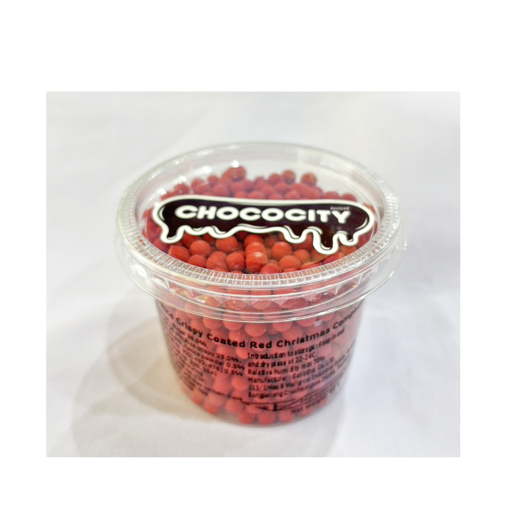 Small Rice Crispy Coated Red Christmas Compound 80 g. ช็อคโกแลตข้าวพองสีแดงสำหรับตกแต่งขนม (05-5936)