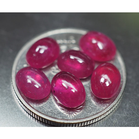พลอยทับทิม (Ruby) 7.50 กะรัต 6 ชิ้นสีแดงชมพู